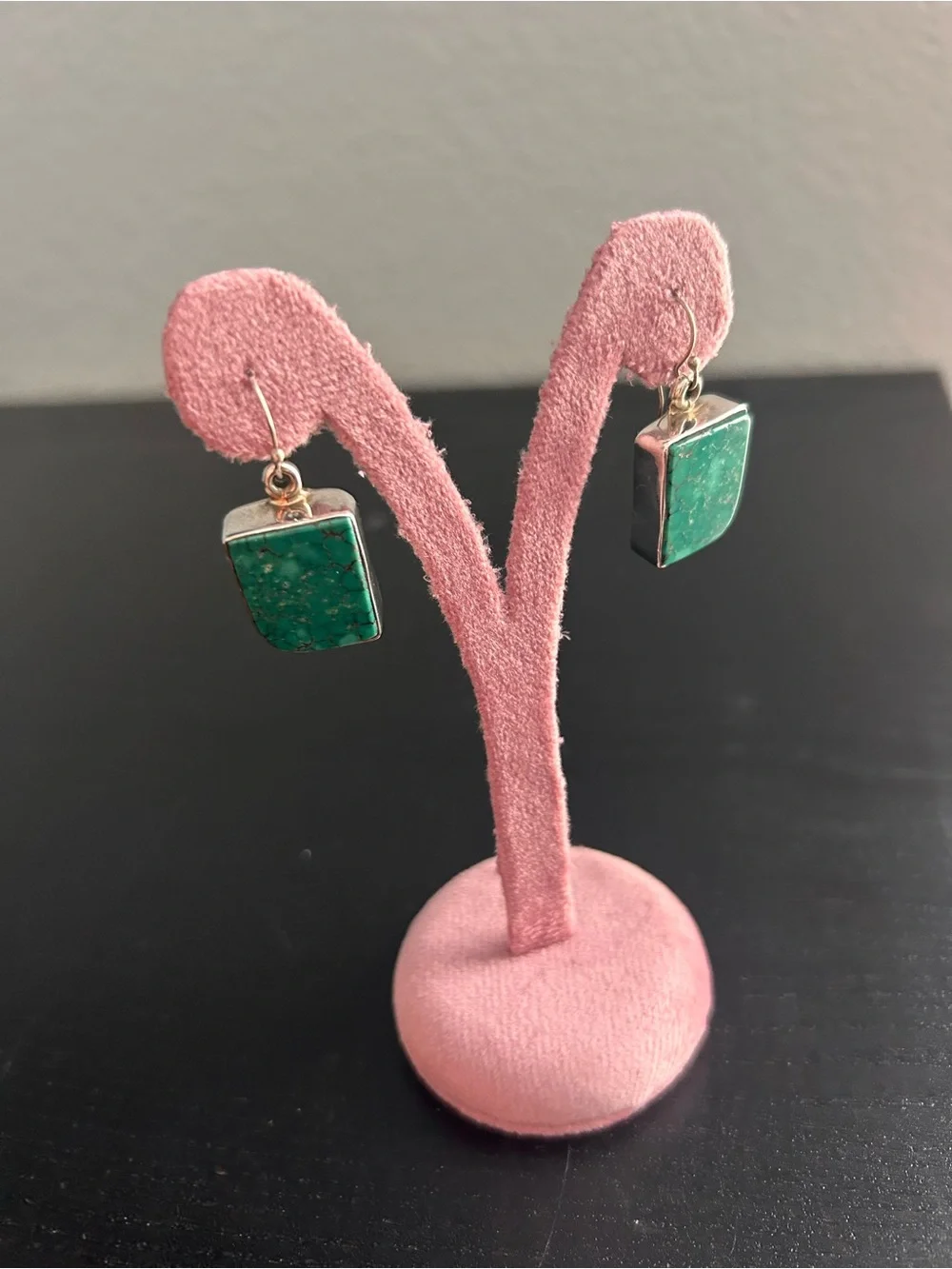Native American Made Turquoise Stone set Sterling Silver Drop Dangle Earrings